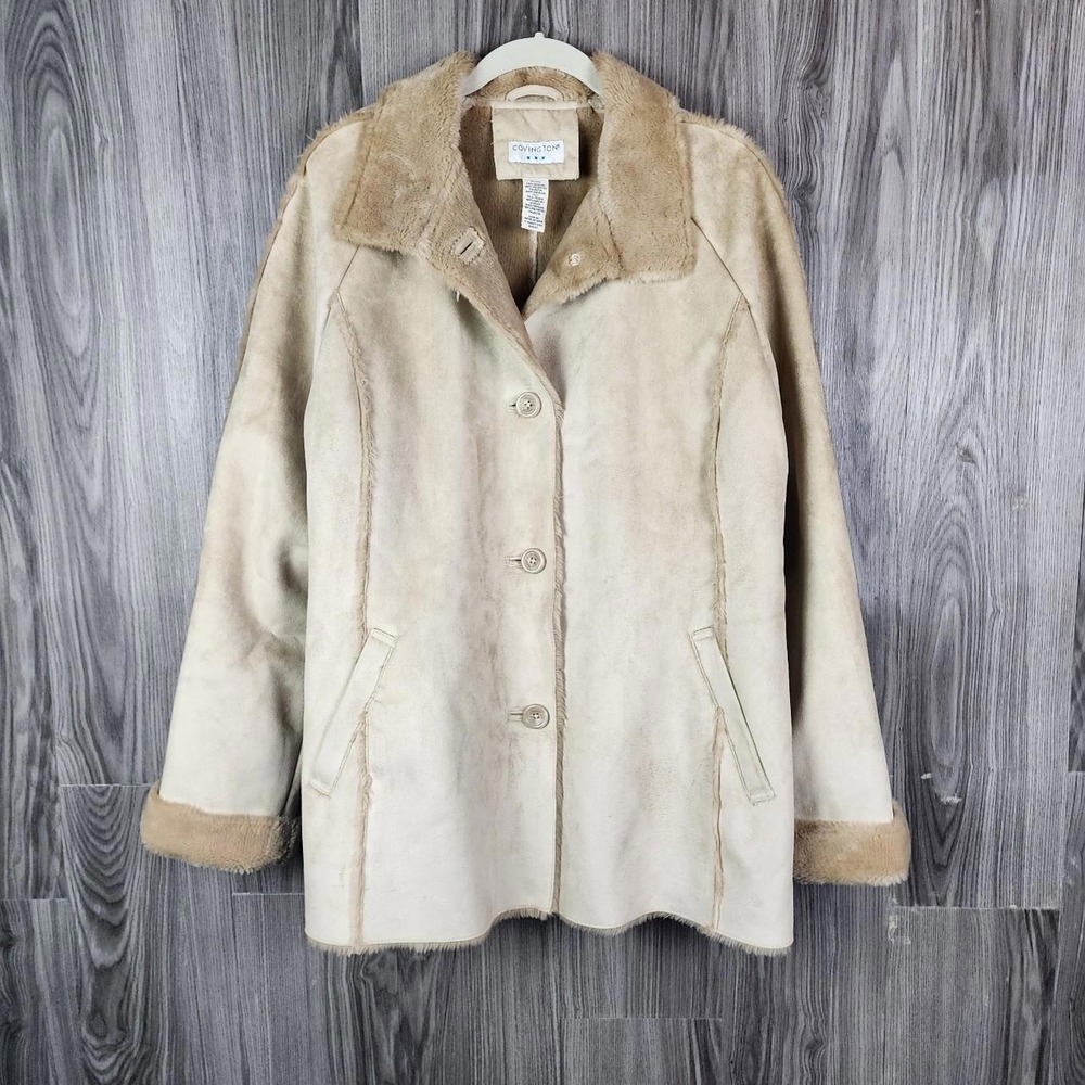 Covington Faux Suede Fur Lined Jacket Tan Button Front XL